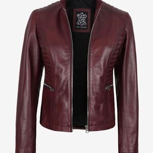 Lambskin Women's Burgundy Leather Jacket